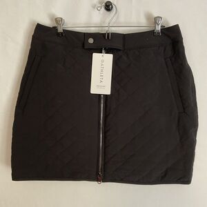 Athlete Apres Ski Skirt Black Quilted Water Repellent Zipper Front Size 12 NWT